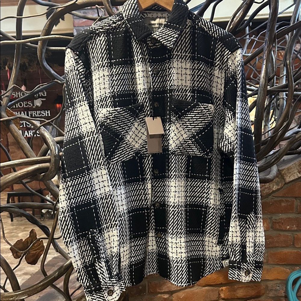 NWT Almost Others Black and White Plaid Button-Up Shirt